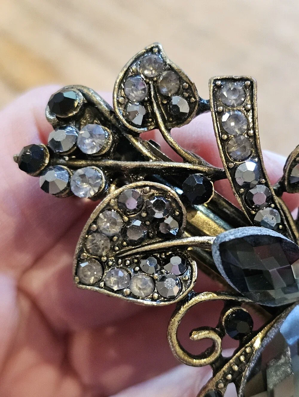 NWOT Antiqued Bronze Black & Gunmetal Crystal Butterfly Hair Clip/Barrette